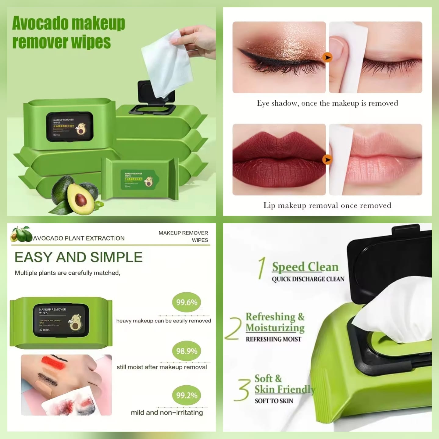 Avocado Plant Extraction Makeup Remover Wipes (80 Sheets)