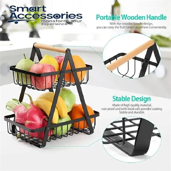 2-Tier Iron Wire Fruit & Vegetable Storage Basket Stand