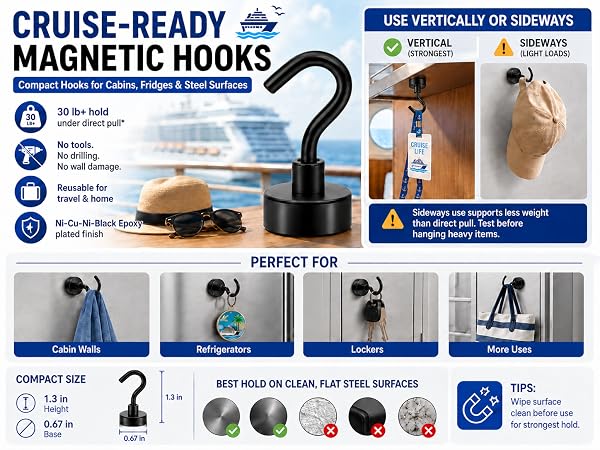 2pcs Heavy-Duty Magnetic Hooks for Cruise Cabins & Home Utility