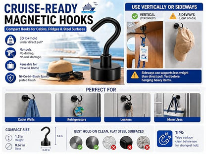 2pcs Heavy-Duty Magnetic Hooks for Cruise Cabins & Home Utility