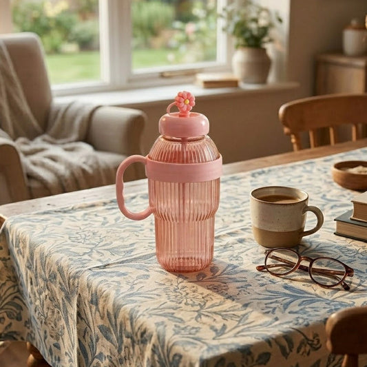 800ml Aesthetic Plastic Water Bottle with Handle & Flower Lid