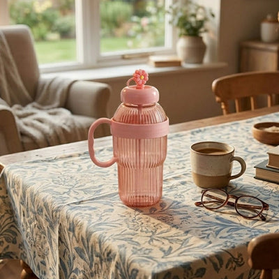 800ml Aesthetic Plastic Water Bottle with Handle & Flower Lid