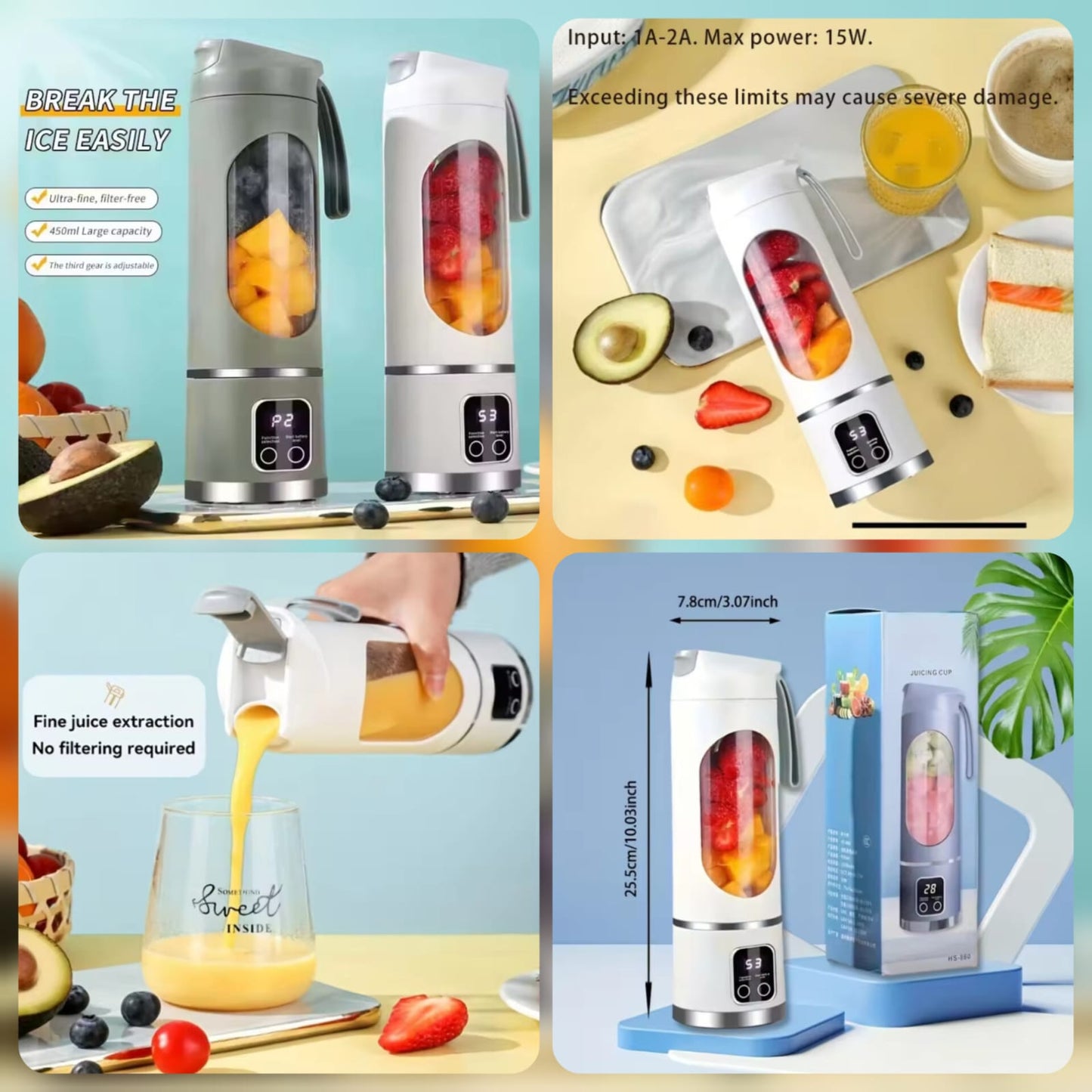 450ml Rechargeable Fruit Juicer – Portable Mini Electric Blender