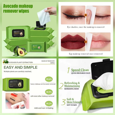 Avocado Plant Extraction Makeup Remover Wipes (80 Sheets)