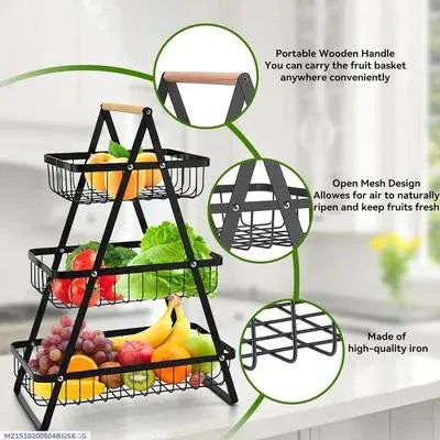 3-Tier Iron Wire Fruit & Vegetable Storage Basket Stand