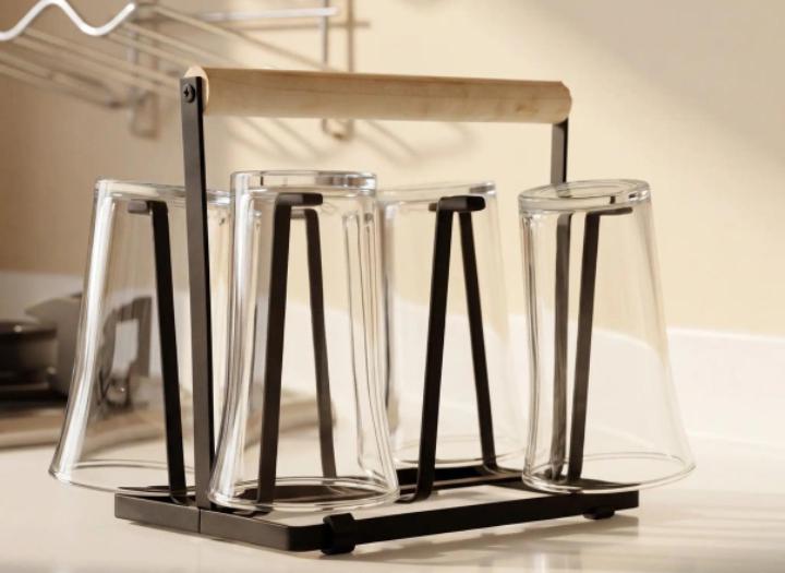 Glass Stand with Stylish Wooden Touch – Kitchen & Home Organizer Rack