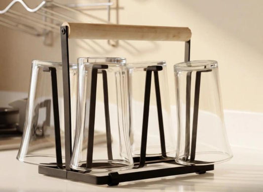 Glass Stand with Stylish Wooden Touch – Kitchen & Home Organizer Rack