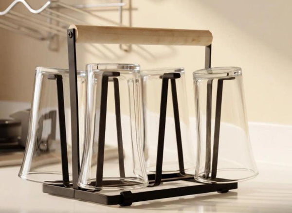 Glass Stand with Stylish Wooden Touch – Kitchen & Home Organizer Rack