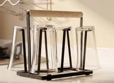 Glass Stand with Stylish Wooden Touch – Kitchen & Home Organizer Rack