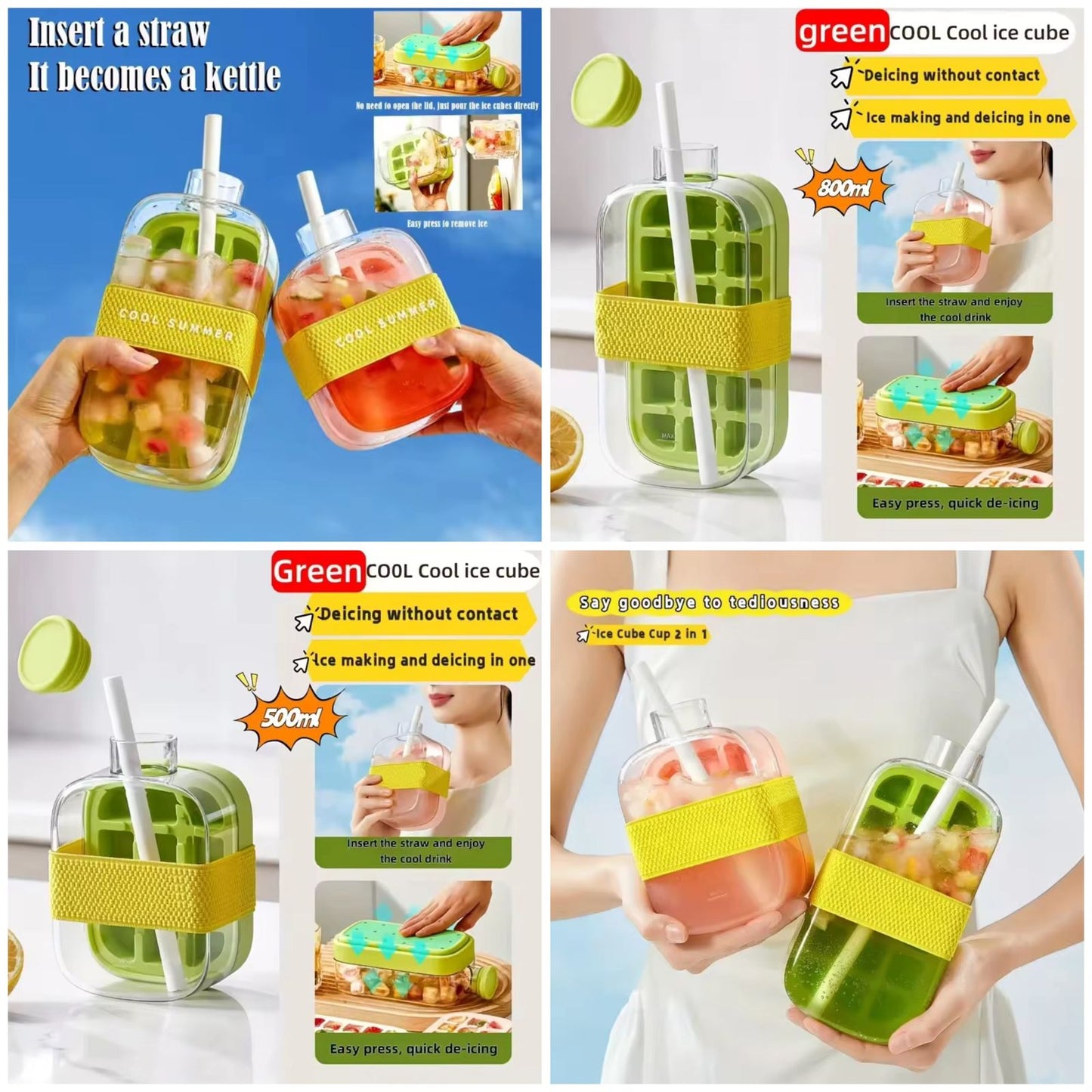 🧊 2 in1 Portable Ice Cube Water Bottle – 800ml | Cool Summer Drink Bottle