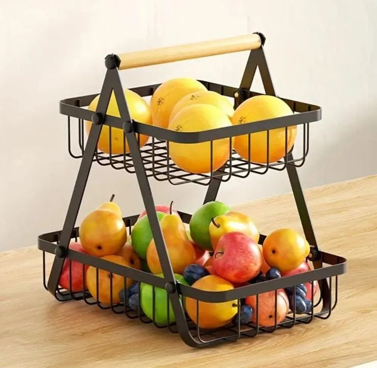2-Tier Iron Wire Fruit & Vegetable Storage Basket Stand